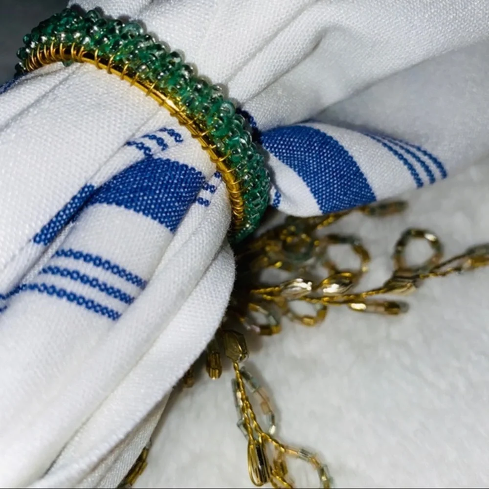 Beaded napkins rings and salt shaker